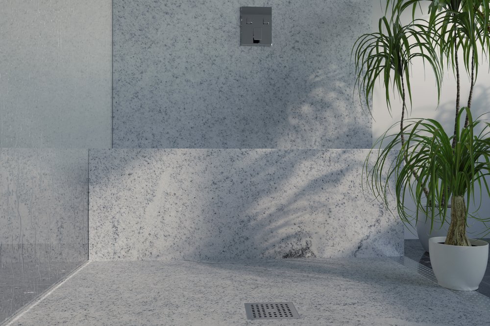 3d rendering of shower tray with white viscont granite natural s