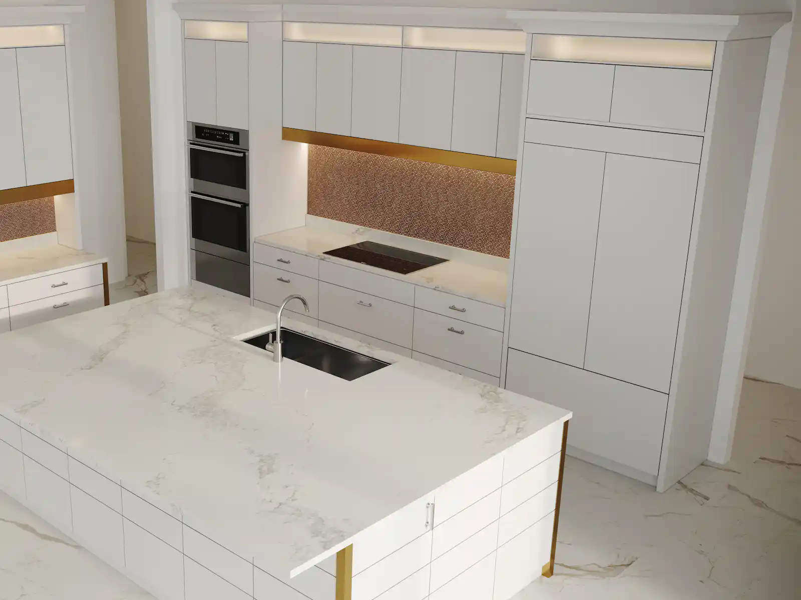 Cuisine contemporaine avec plan de travail en Dekton blanc effet marbre – surface ultrarésistante et élégante Clermont-Ferrand et ses alentours